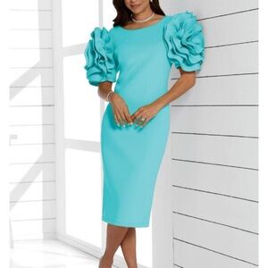 Elegant Blue Dress with Ruffled Sleeves